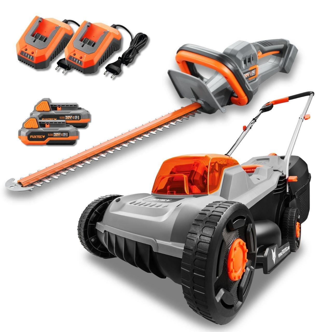 Akumulatorowy zestaw ogrodowy FUXTEC 20 V FX-E1RM20ECO + FX-E1HS20 z akumulatorem i ladowarka