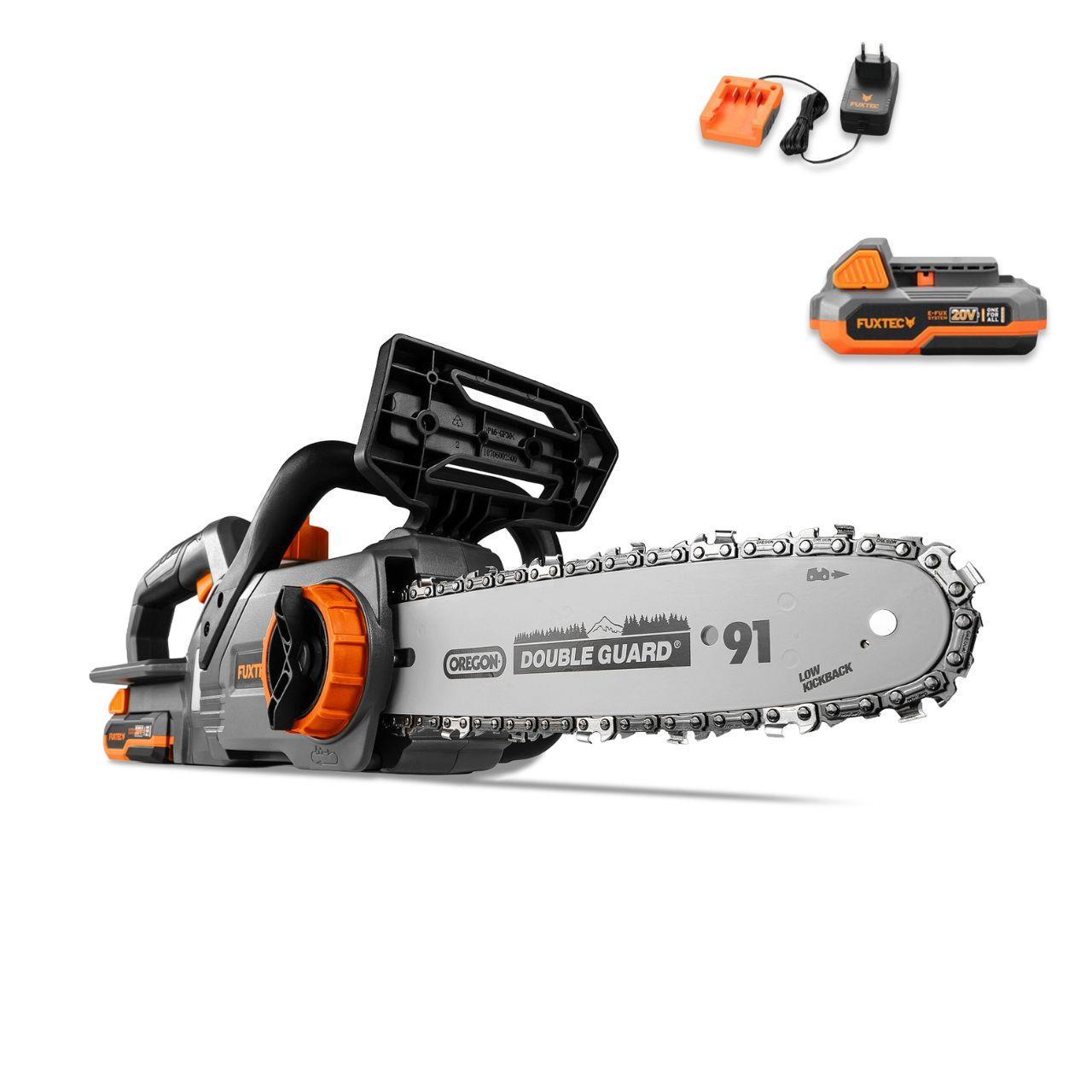 Akumulatorowa pilarka lancuchowa FUXTEC 20V FX-E1KS20 SET 1 z 1 x akumulator 2Ah, 1 x ladowarka 1A