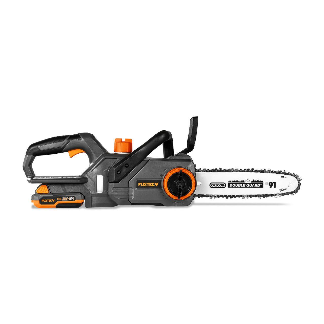 Akumulatorowa pilarka lancuchowa FUXTEC 20V FX-E1KS20 SET 1 z 1 x akumulator 2Ah, 1 x ladowarka 1A