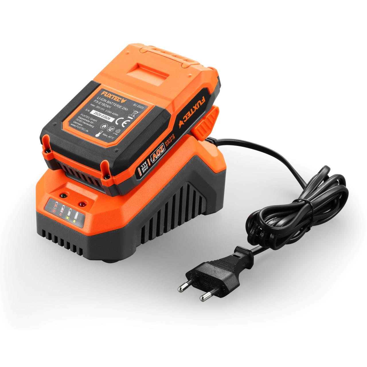Akumulatorowa dmuchawa do lisci FUXTEC 20V FX-E1LB20 SET 1 z 1 akumulatorami 4Ah, 1 ladowarka 2,4A