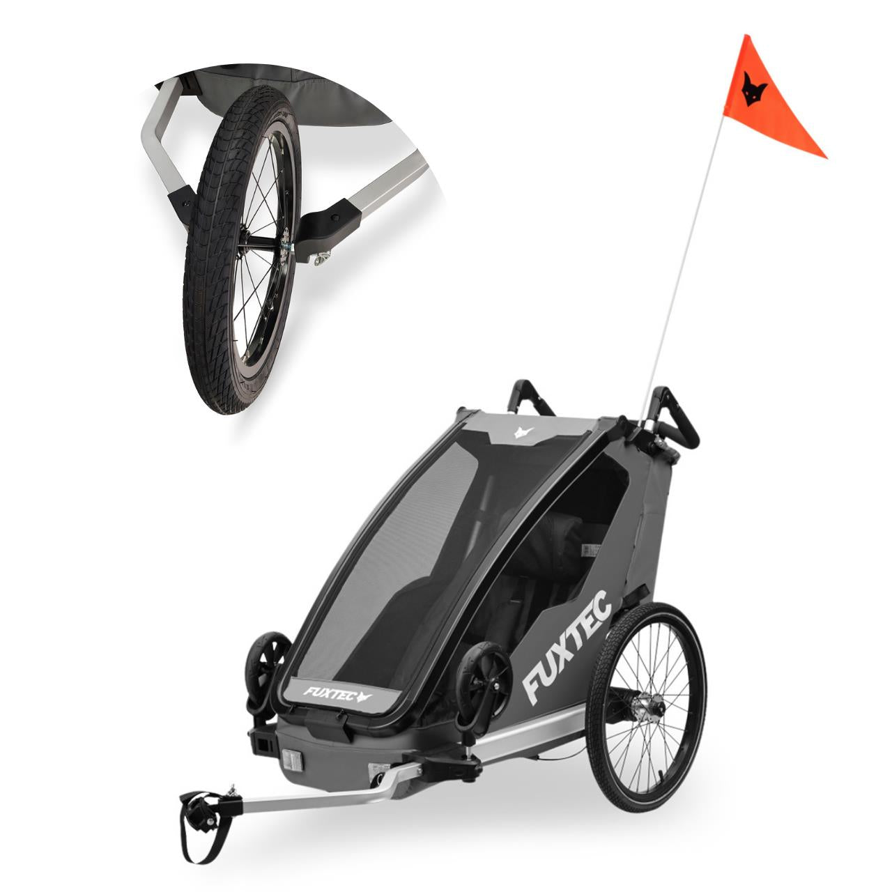 Przyczepka rowerowa FUXTEC FX-FA1S szara z kolem jogger