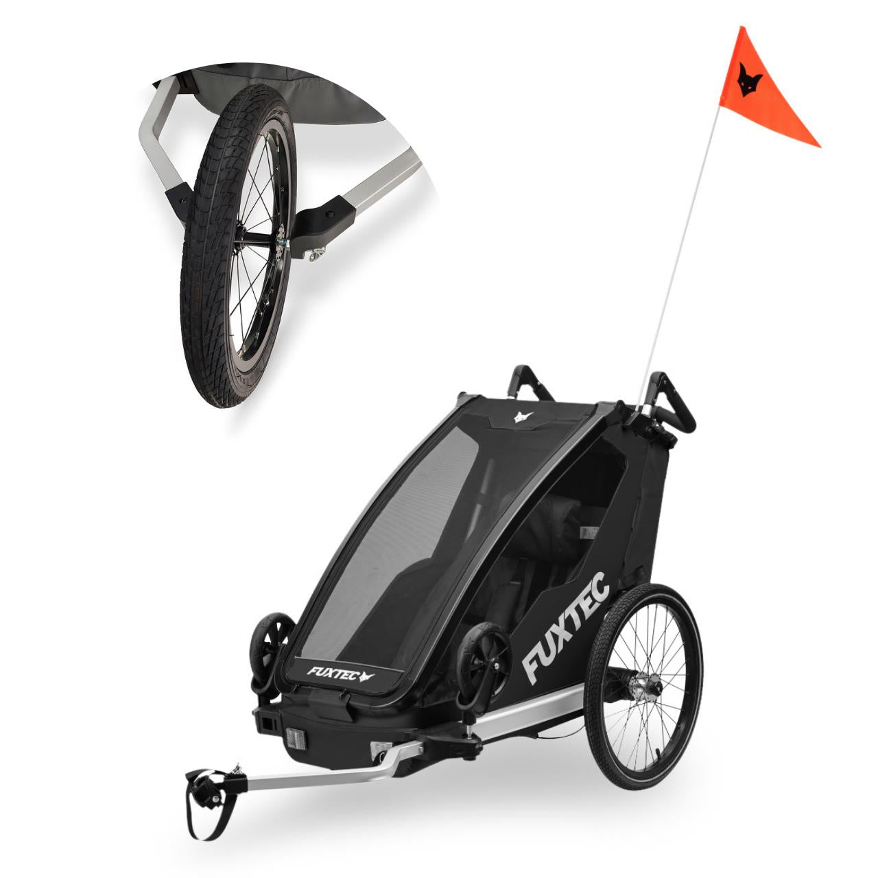 Przyczepka rowerowa FUXTEC FX-FA1S czarna z kolem jogger