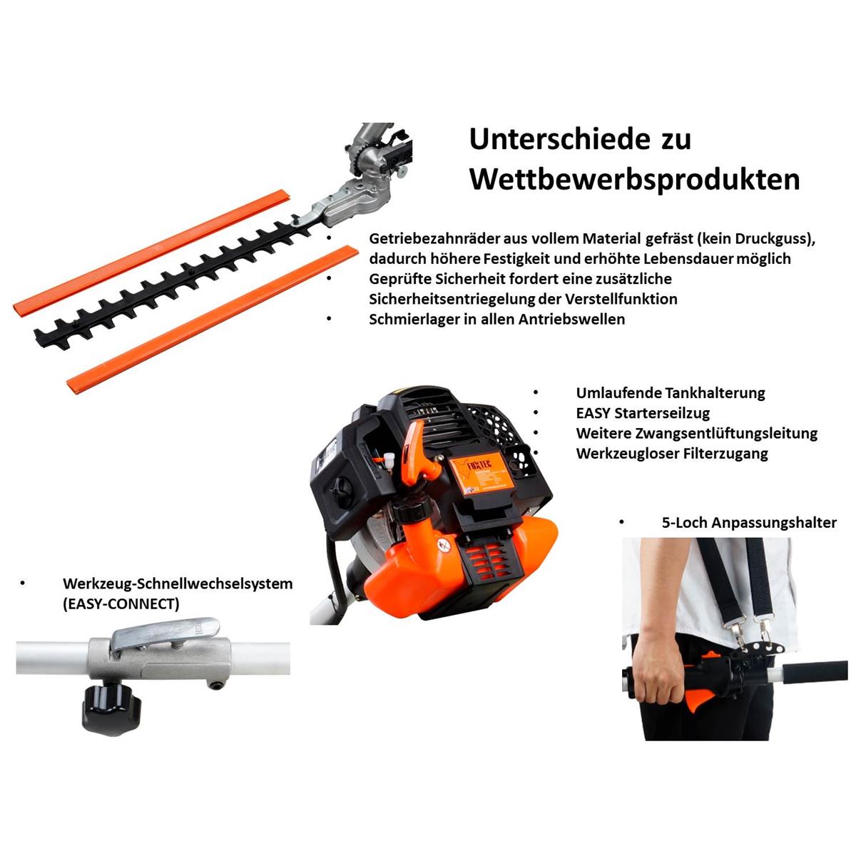 FUXTEC FX-MT252ER Multitool 5in1 Benzin Motorsense mit verstellbarem Hochentaster